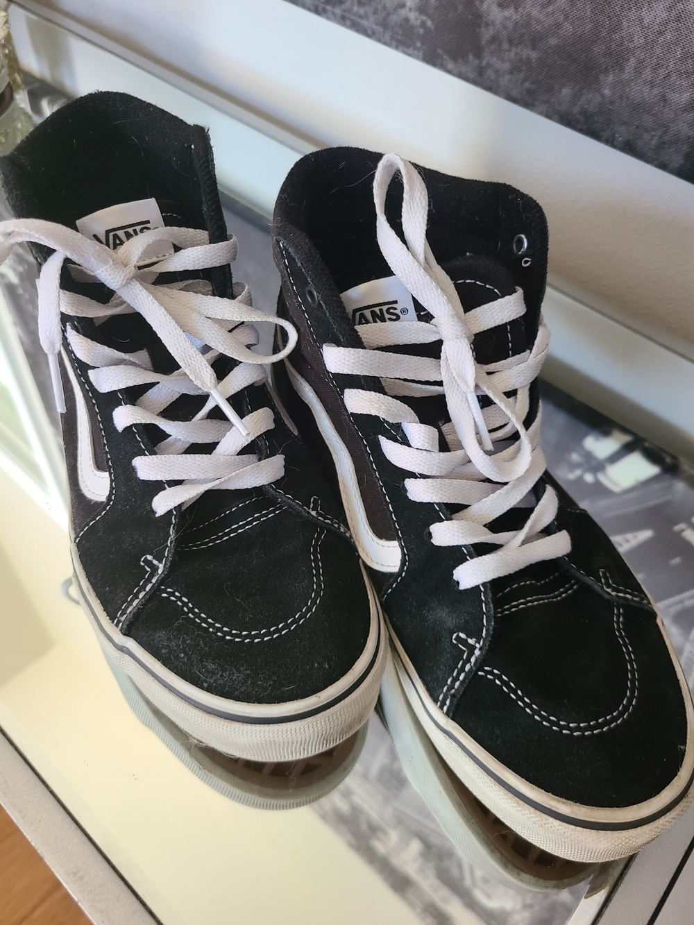 Vans Black and White Sk8-Hi Suede High-Top Sneakers